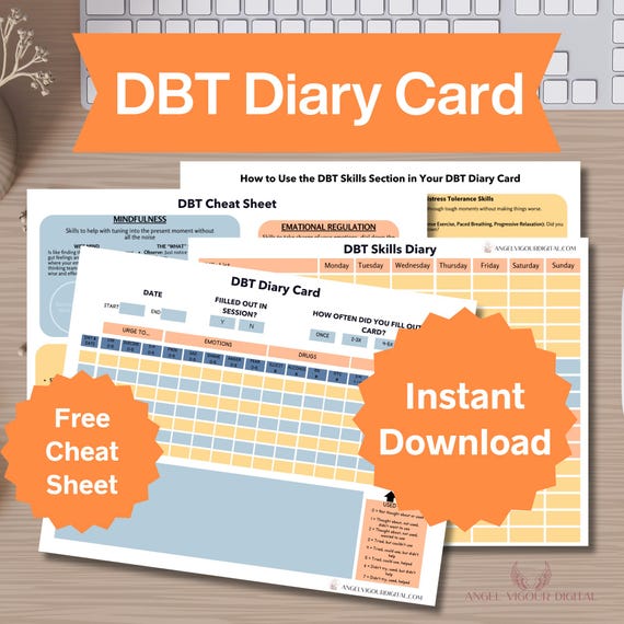 DBT Diary Cards Canva Editable Dialectical Behavior Therapy Gift Idea Print | Sunset Mental Health Tracker Template Instant Digital Download