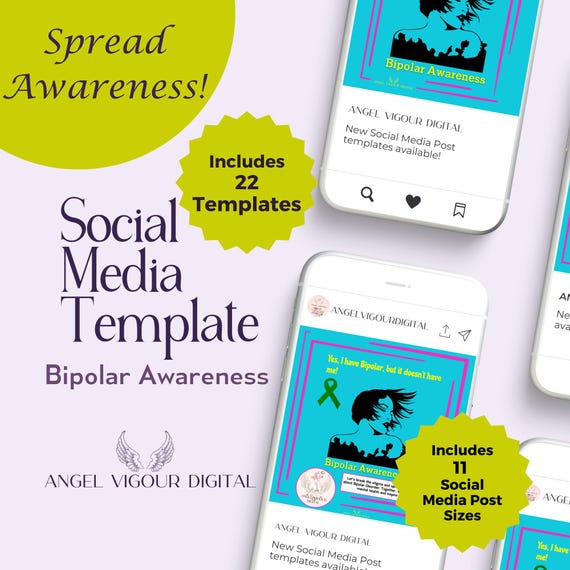 Bipolar Disorder Inspirational Awareness Customizable Social Media Template | Editable Mental Health Posts