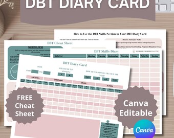 DBT Diary Card Printable | BPD Mood Tracker | Emotional Regulation Worksheet | Therapy Tool | Canva Editable Instant Download  Neutral Earth