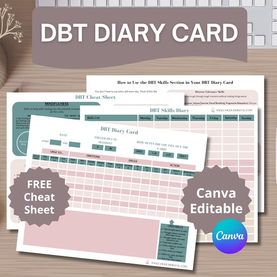DBT Diary Card Printable | BPD Mood Tracker | Emotional Regulation Worksheet | Therapy Tool | Canva Editable Instant Download  Neutral Earth