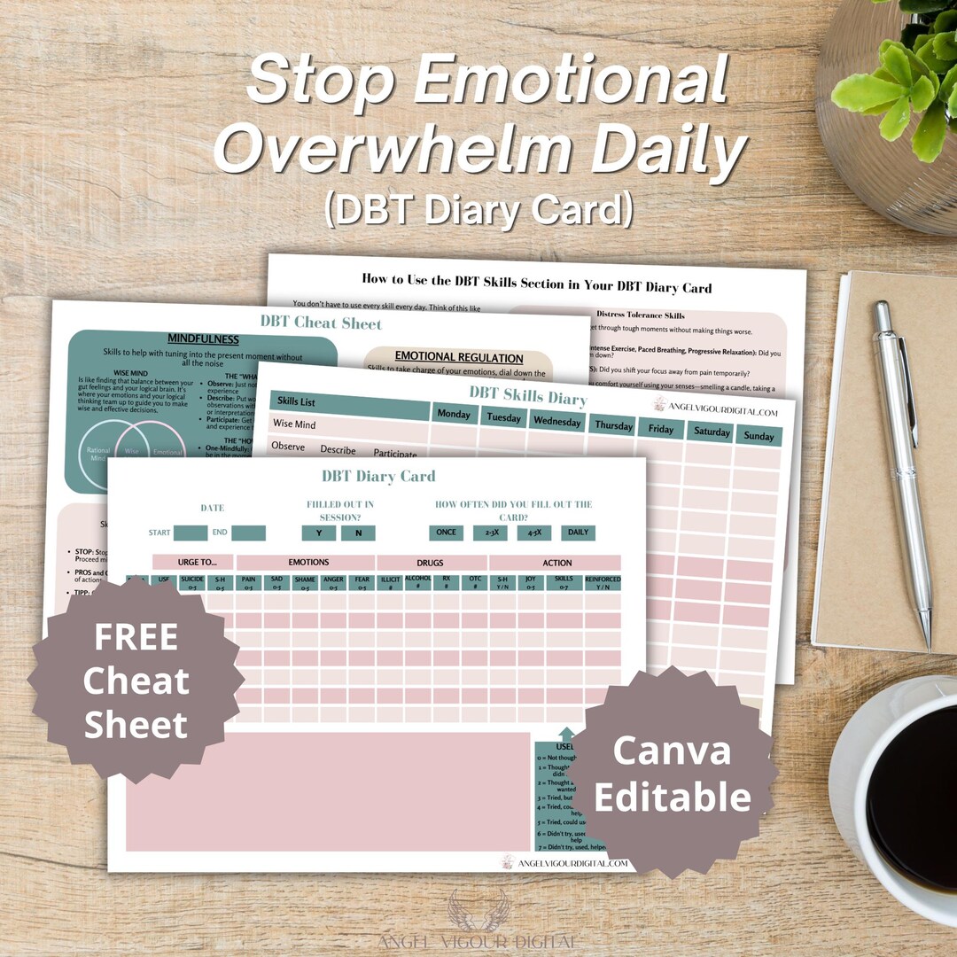 DBT Diary Card Printable | BPD Mood Tracker | Emotional Regulation ...
