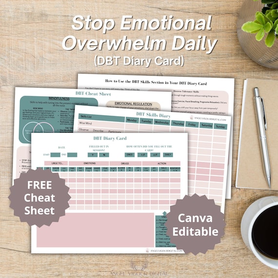 DBT Diary Card Printable | BPD Mood Tracker | Emotional Regulation Worksheet | Therapy Tool | Canva Editable Instant Download  Neutral Earth