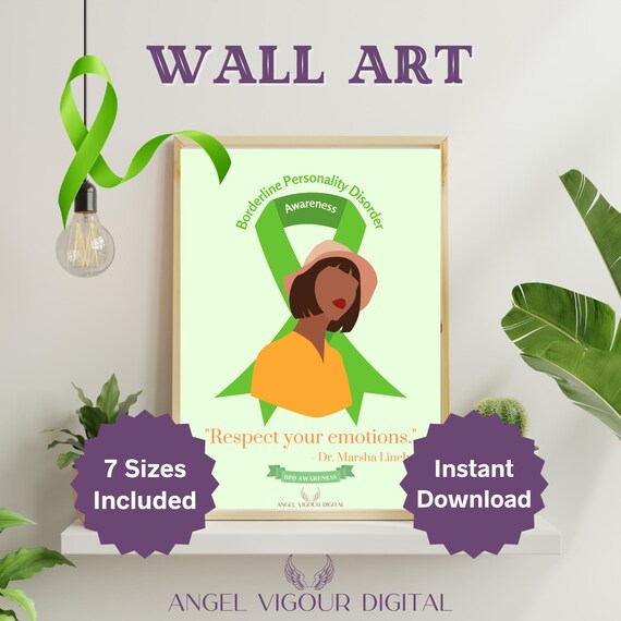 BPD Awareness Wall Art Gift Idea | Marsha Linehan Quote "Respect" | Mental Health Printable Decor  | Green Ribbon Instant Download