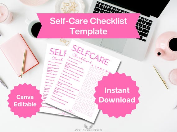 Pink Self-Care Checklist | Printable & Canva Editable | Customizable Self-Care Planner | Instant Download Gift Idea