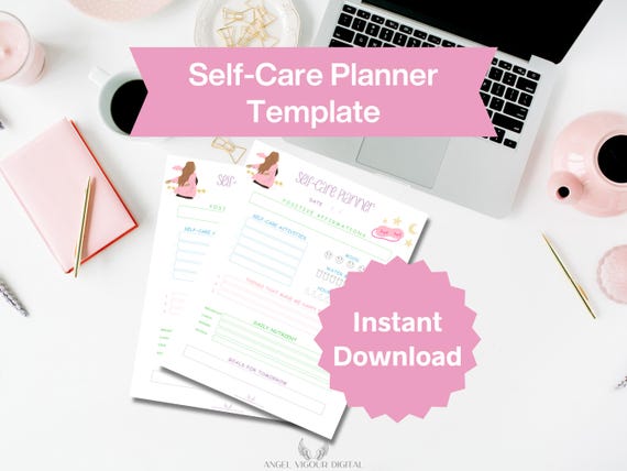 Daily Self Care Planner Spring Gift Idea |  Printable Canva Editable | Positive Affirmations Mood Tracker Wellness Goal Setting