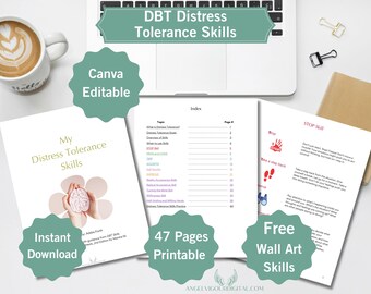 DBT Distress Tolerance Skills Workbook Gift Idea | Instant Download Print + Canva Editable | Practice Build Your Coping Skills Therapy