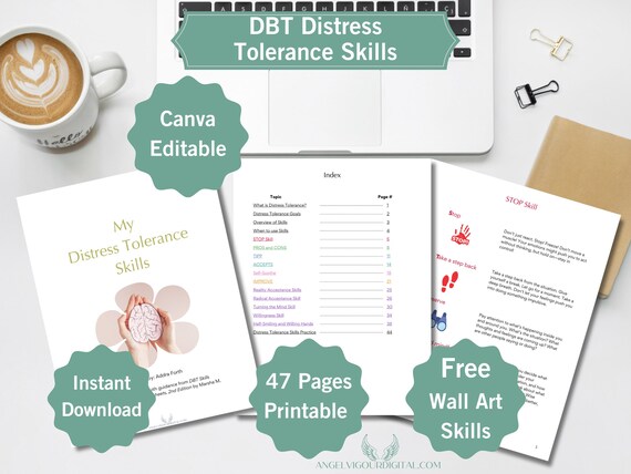 DBT Distress Tolerance Skills Workbook Gift Idea | Instant Download Print + Canva Editable | Practice Build Your Coping Skills Therapy