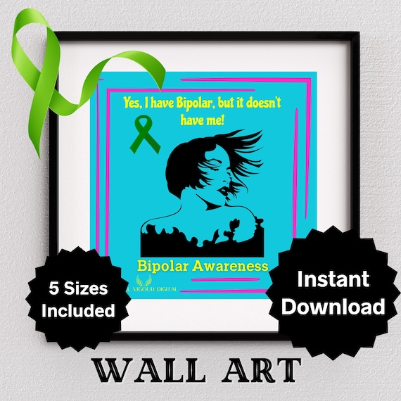 Inspirational Bipolar Disorder Awareness Wall Art Gift Idea | Modern Mental Health Feminine Decor | Blue Instant Download Print