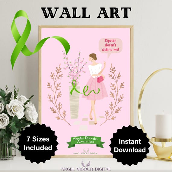 Encouraging Bipolar Disorder Quote Wall Art | Mental Health Floral Print | Feminine Pink Decor Gift Idea | Instant Digital Download