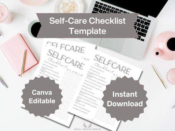 Basic Self-Care Checklist | Printable & Canva Editable | Customizable Self-Care Planner | Gift Idea