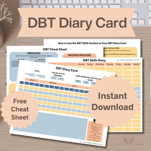 Cartões de Diário DBT Editáveis no Canva - Terapia Comportamental Dialética - Ideia de Presente para Imprimir | Modelo de Rastreador de Saúde Mental Sunset - Download Digital Instantâneo
