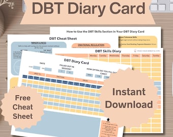 DBT Diary Cards Canva Editable Dialectical Behavior Therapy Gift Idea Print | Sunset Mental Health Tracker Template Instant Digital Download