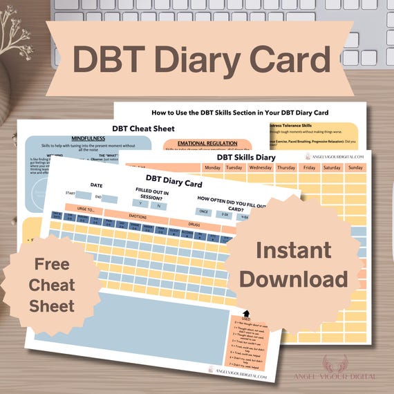 DBT Diary Cards Canva Editable Dialectical Behavior Therapy Gift Idea Print | Sunset Mental Health Tracker Template Instant Digital Download