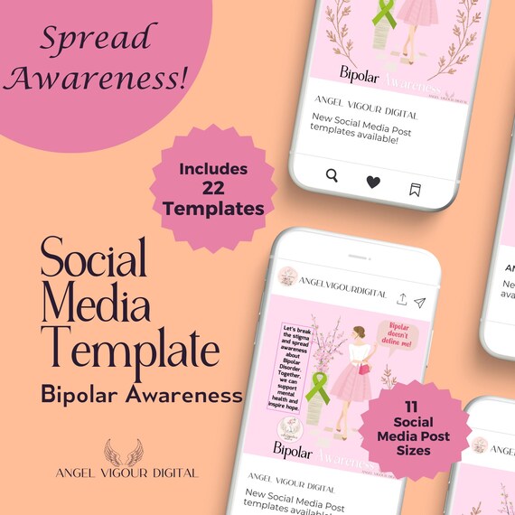 Bipolar Disorder Awareness Social Media Post | Canva Customizable Templates | Pink Floral Modern Design
