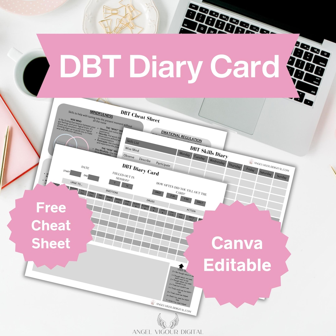 Basic Grayscale DBT Diary Cards Template Therapy Self-help Gift Idea ...