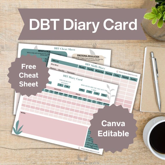 DBT Diary Cards Template | Canva Editable Instant Download | Mental Health Tracker, Earthy Therapy Journal, DBT Skills Log, Floral Print PDF