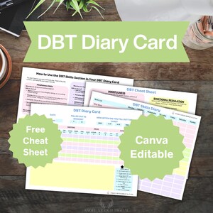 Szablon kartek dziennika DBT Easter Light Pomysł na prezent | Dialectical Behavior Therapy Tracker Dziennik zdrowia psychicznego | Canva Edytowalny wydruk