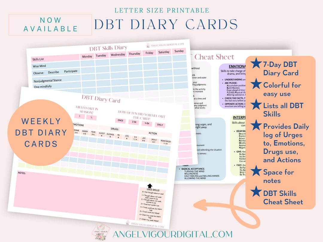 DBT Diary Card Digital Download Printable Light Colors Template - Etsy