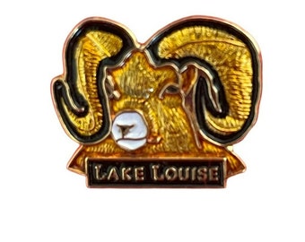 Vtg Gold Tone Lake Louise Long Horn Sheep Canada Candian Souvenir Hat Lapel Pin