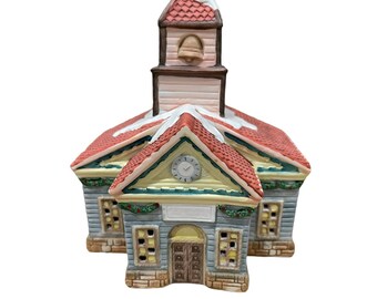 Vintage Dicken's Collectibles Porcelain Lighted House Snow Covered School House