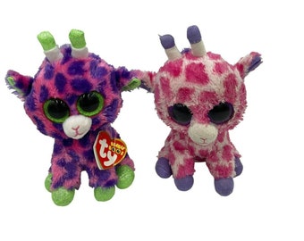 Beanie Boos TY Plush Pair of Giraffes Twigs + Gilbert Stuffed Animal 8" Big Eyes