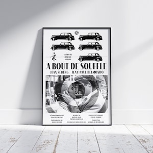 Breathless A Bout de Souffle DIGITAL DOWNLOAD Poster B&W Jean Luc Godard French New Wave Jean-Paul Belmondo Jean Seberg
