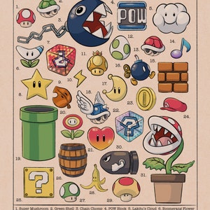 Mushroom Kingdom Objects - Video Game Inspired Art Print