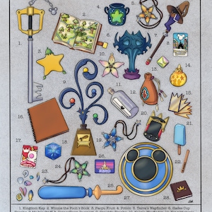 Kingdom Hearts Objects - Video Game Inspired Art Print