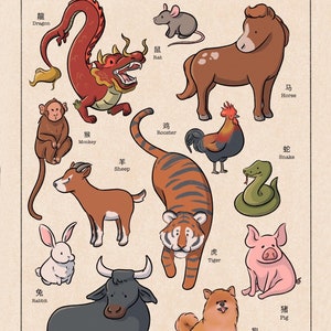 Chinese Zodiac - Vintage Illustration Inspired Art Print