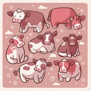 Strawberry Cows - Art Print