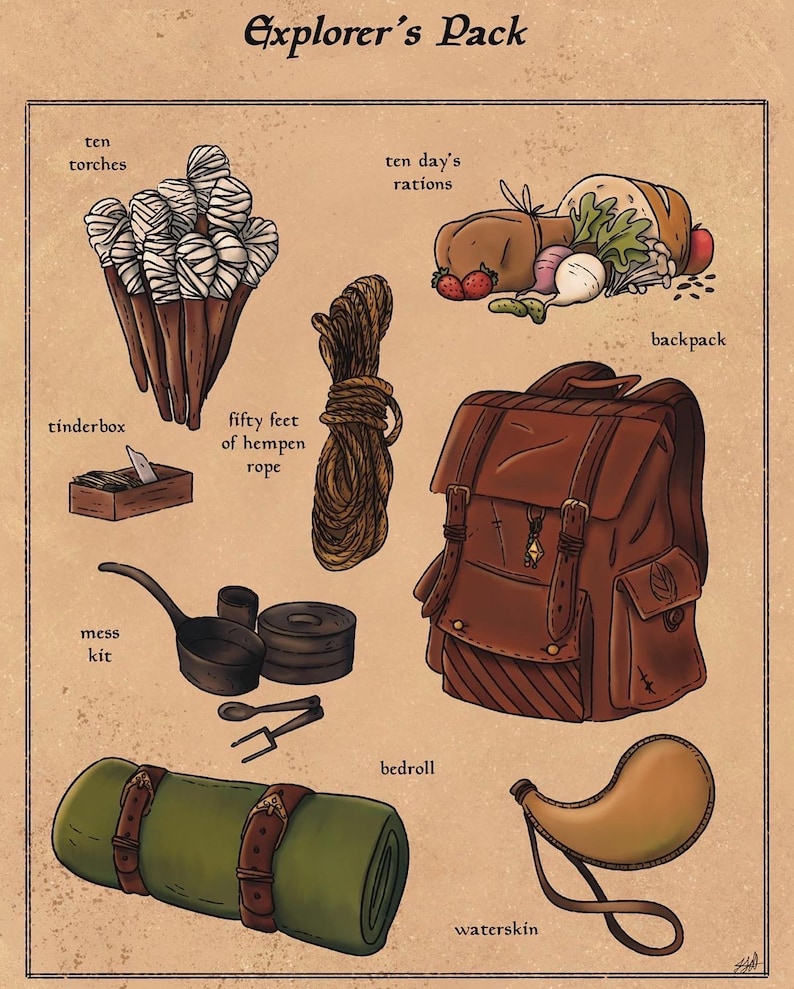 Explorer’s Pack - RPG Inspired Art Print - Etsy