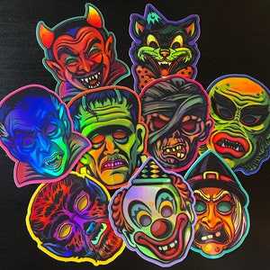 Retro Halloween Mask - Holographic Vinyl Stickers