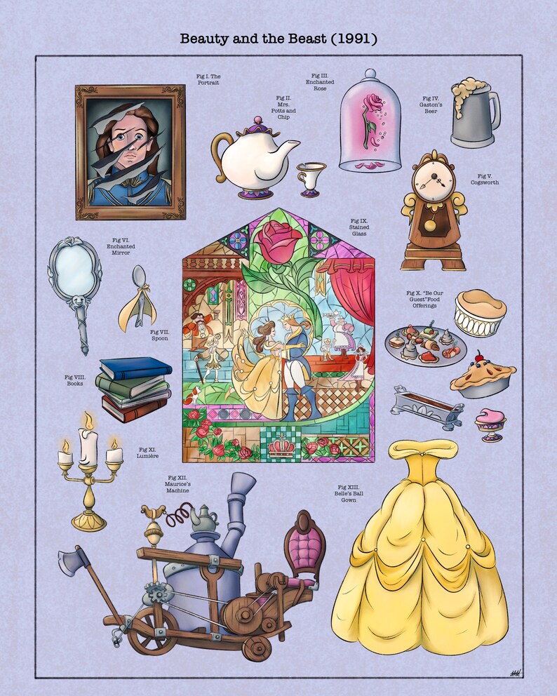 Beauty and the Beast Objects Animated Movie Inspired Art Etsy Hong Kong