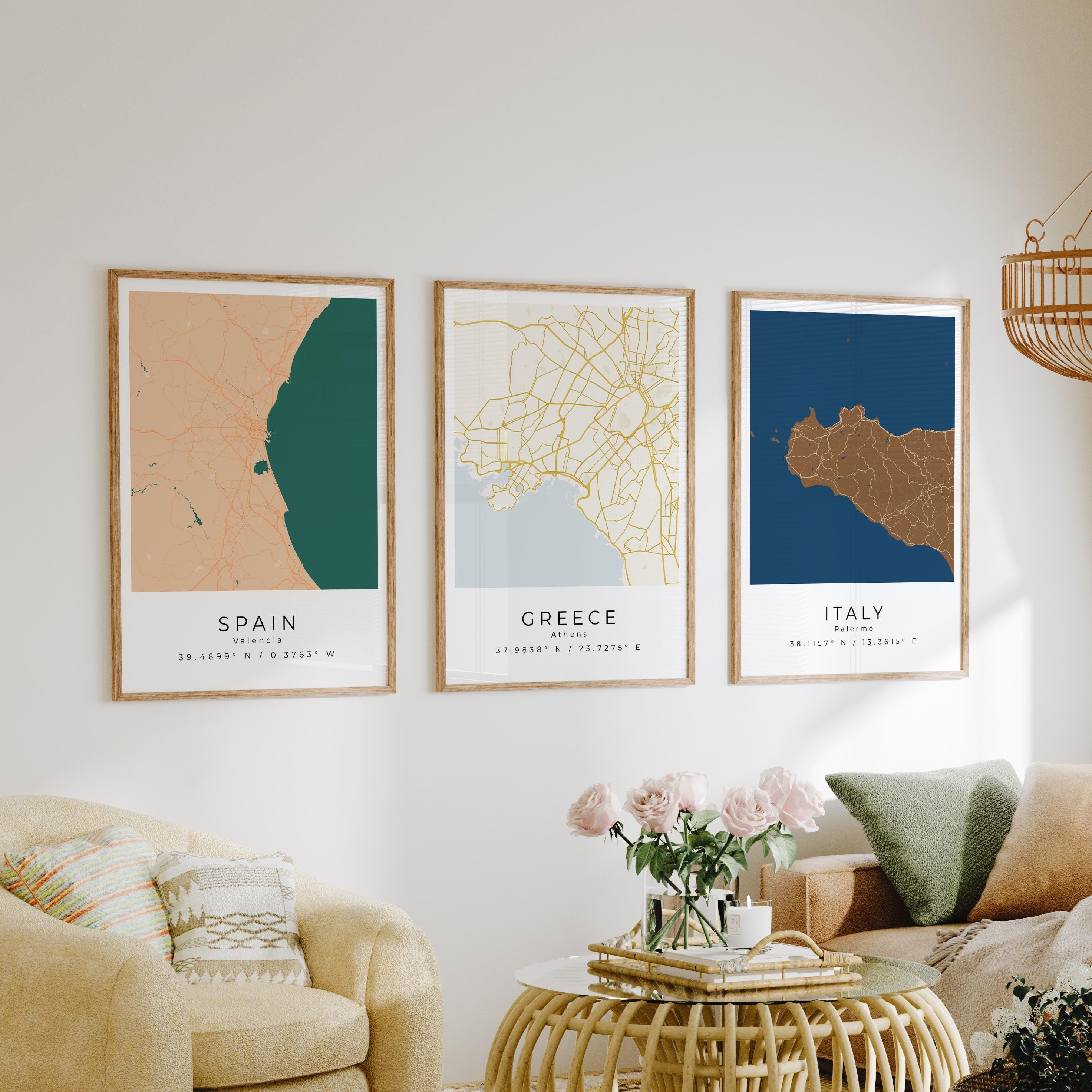City Map Print Set of 3 Posters, Custom Map Prints, Modern City Prints ...
