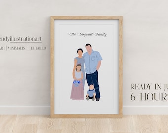 Family portrait painting from photo, cartoon family portrait, family guy portrait, Custom Portrait,loss of mother,Loss of Father