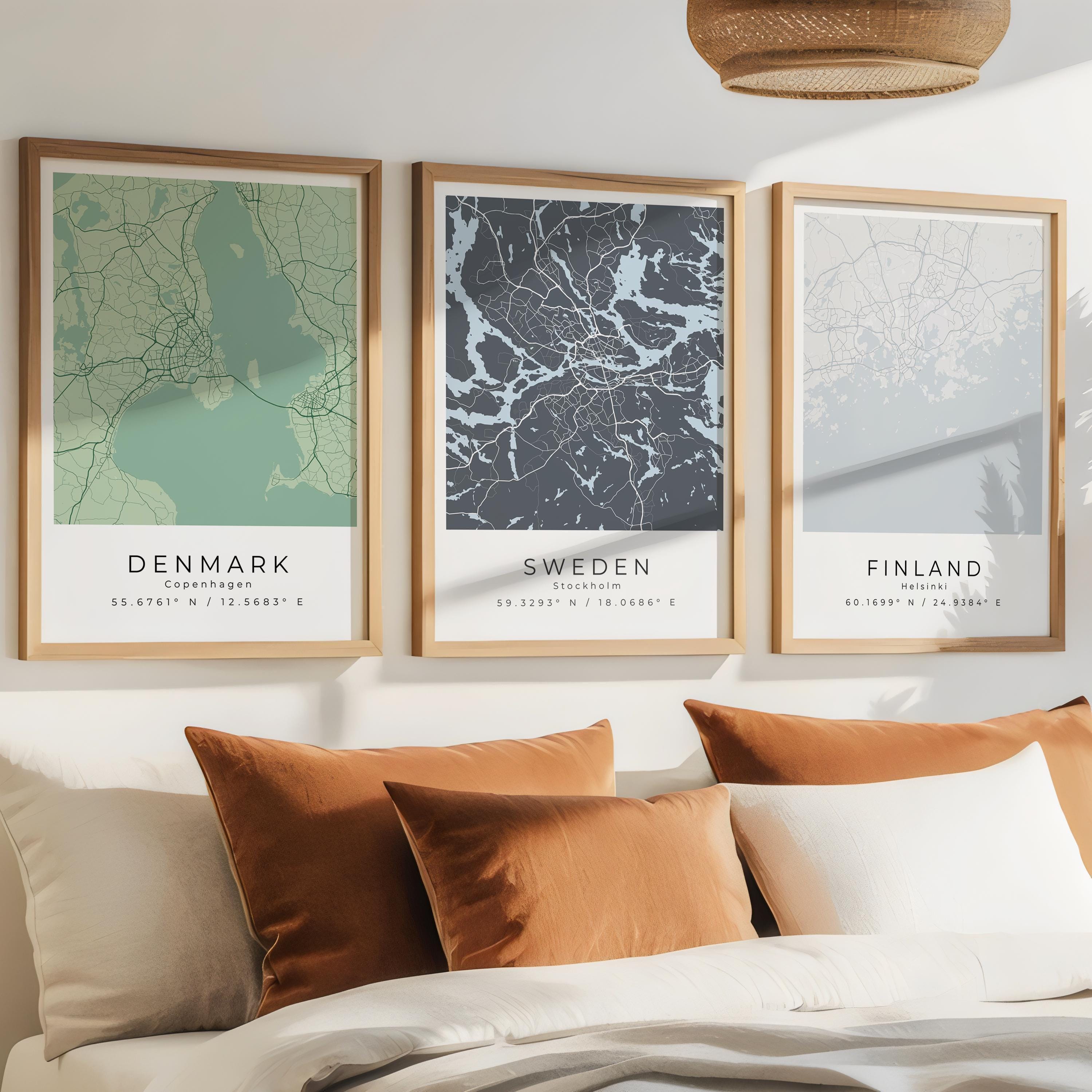 City Map Print Set of 3 Posters, Custom Map Prints, Modern City Prints ...