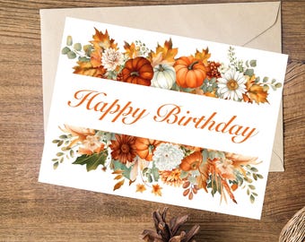 Fall Happy Birthday Card - Handmade With Envelope, Autumn, Leaves ...