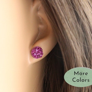 Tiny Resin Earrings, Plastic Post Earrings, Glitter Earrings, Metal Free Earrings for Sensitive Ears, Hypoallergenic Studs