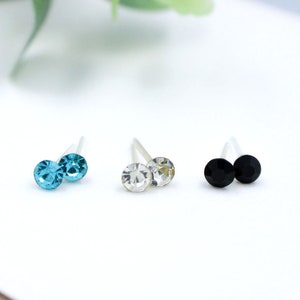 CZ Stud Earrings 4mm, Plastic Post Earrings, Metal Free Earrings, Earrings for Sensitive Ears, Hypoallergenic Studs, Non Metal Earrings
