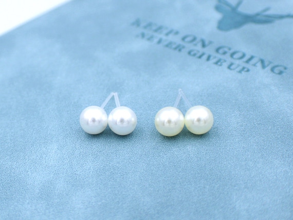 Pearl Studs, Plastic Post Earrings, Metal Free Earrings, Earrings for Sensitive Ears, Hypoallergenic Earrings, Non Metal Earrings