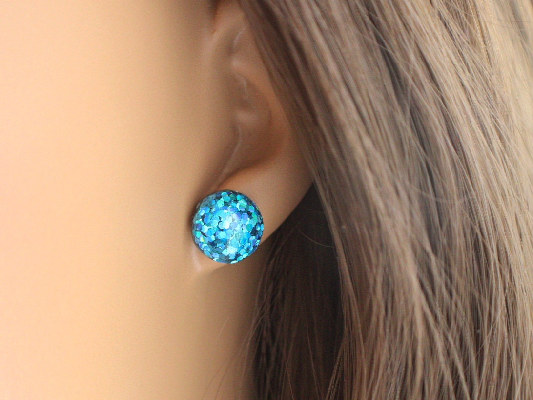 Resin Glitter Earrings, Plastic Post Earrings, Resin Studs, Metal Free  Earrings for Sensitive Ears, Hypoallergenic Studs