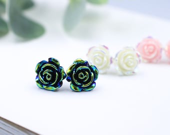 Orecchini a forma di rosa in resina, orecchini a forma di piccoli fiori, orecchini per orecchie sensibili, orecchini ipoallergenici, orecchini anallergici, scegli il tuo post