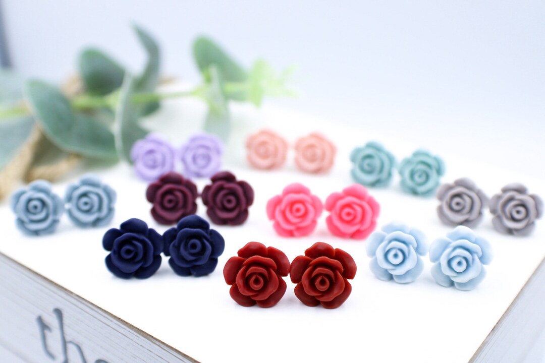 Resin Rose Earrings, Resin Flower Earrings, Earrings for Sensitive Ears