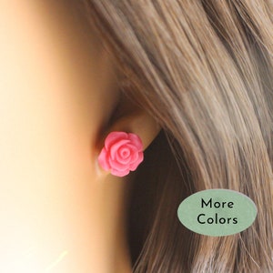 Resin Rose Earrings, Plastic Post Earrings, Metal Free Earrings, Flower Earrings for Sensitive Ears, Hypoallergenic Studs,Non Metal Earrings