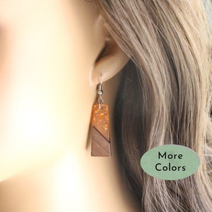 Wood Resin Dangle Earrings, 316L Stainless Steel, Resin Wood Earrings, Surgical Steel Earrings, Earrings for Sensitive Ears, Hypoallergenic