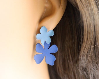 Flower Dangle Earrings, Plastic Post Earrings, Earrings for Sensitive Ears, Hypoallergenic Studs, Blue Flower Earrings, Plastic Post Studs