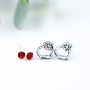 Heart Stud Earrings, Plastic Post Earrings, Set of 2 for Sensitive Ears, Metal Free Earrings, Hypoallergenic Studs, Non Metal Earrings