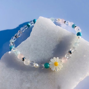 Turquoise, Aquamarine, and Clear Quartz Calming Bracelet