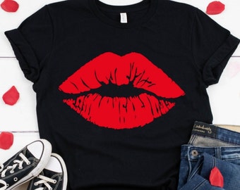 Lips Kiss T-Shirt, Red Lips Kiss, Pink Lips Kiss Valentines day shirt, Leopard Lips, Lipstick, Gift for her, Girls Top, Kisses Shirt, Trendy