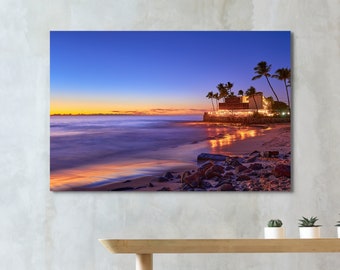 Hawaii Paradise Tropical Coastal Photography, Hawaiian Sunset Ocean Beach Scene, Nature Wall Art Canvas, Metal Photo Print